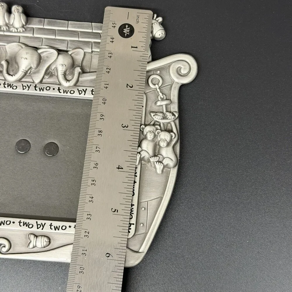 Pewter Baby Photo Frame ~ Noah's Ark Two By Two Malden Int. Holds 3.5 x 5 Photo
